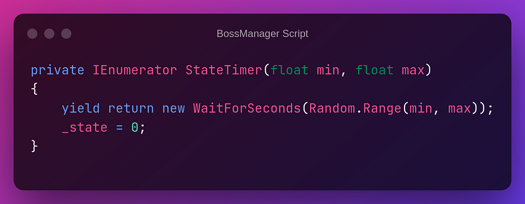 Code snippet of the state timer.