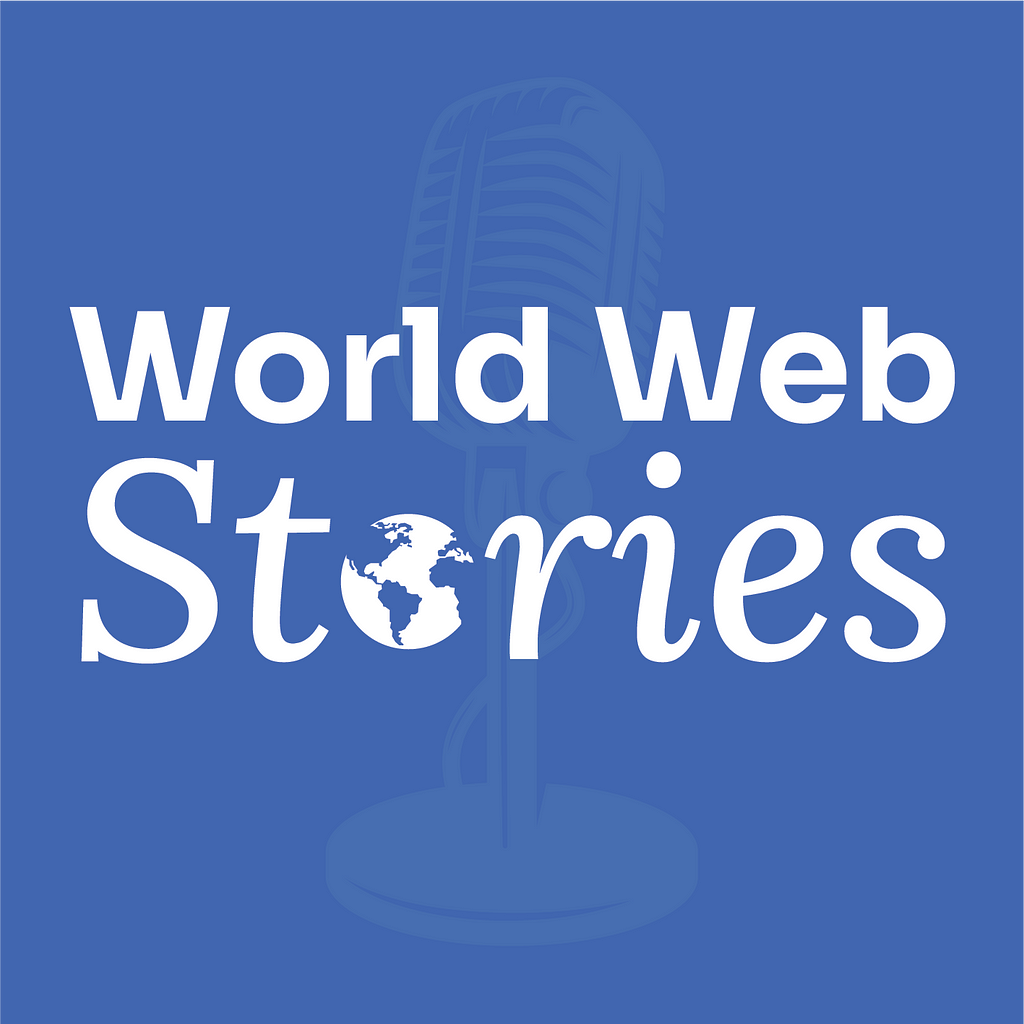 Logo of World Web Stories written with white letters and a blue background