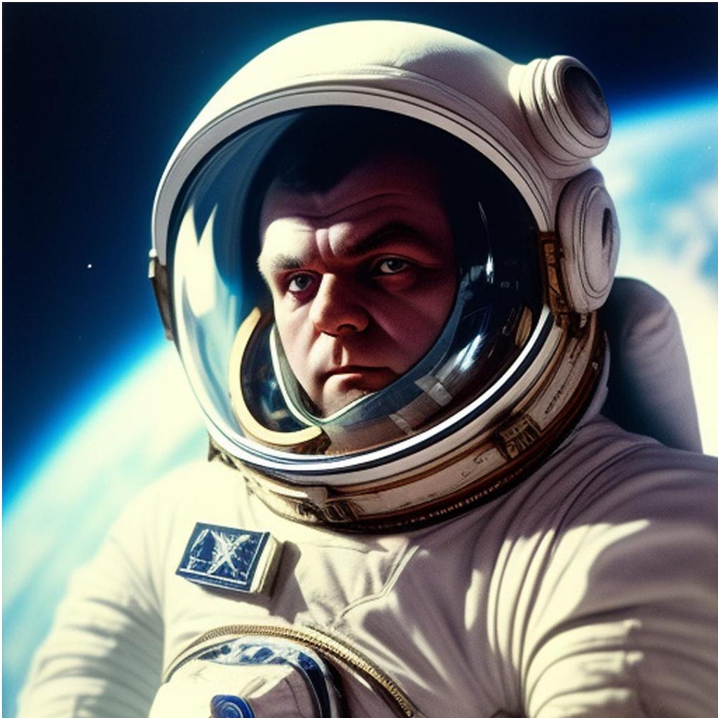 AI generated image of Vladimir Komarov in spacesuit