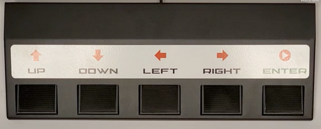 Pedal button UI that lets people select up, down, left, right and enter.