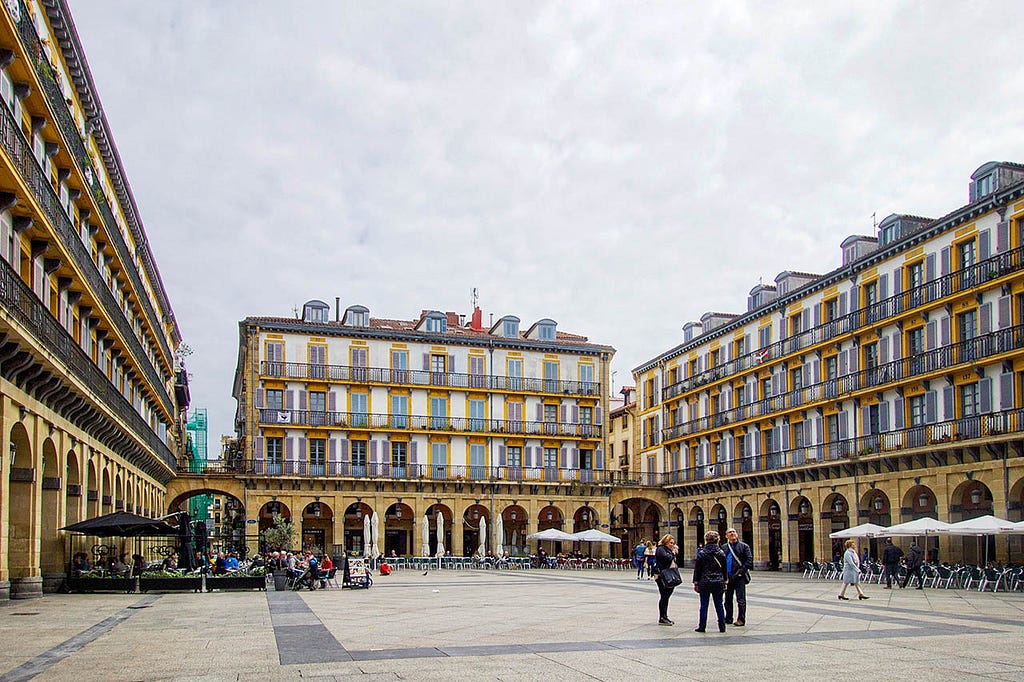 looking into an old city square from one side