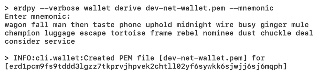CLI — Erdpy wallet derive PEM File