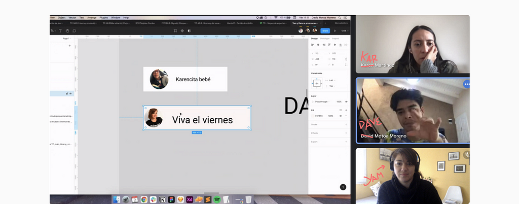 Karen, David y yo en nuestra primera clase de Figma