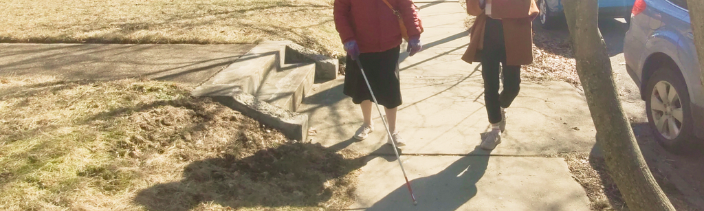 Meo and one of our participants are walking on the sidewalk and talking to each other