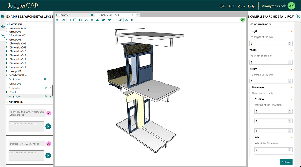 An interface of the standalone JupyterCAD application