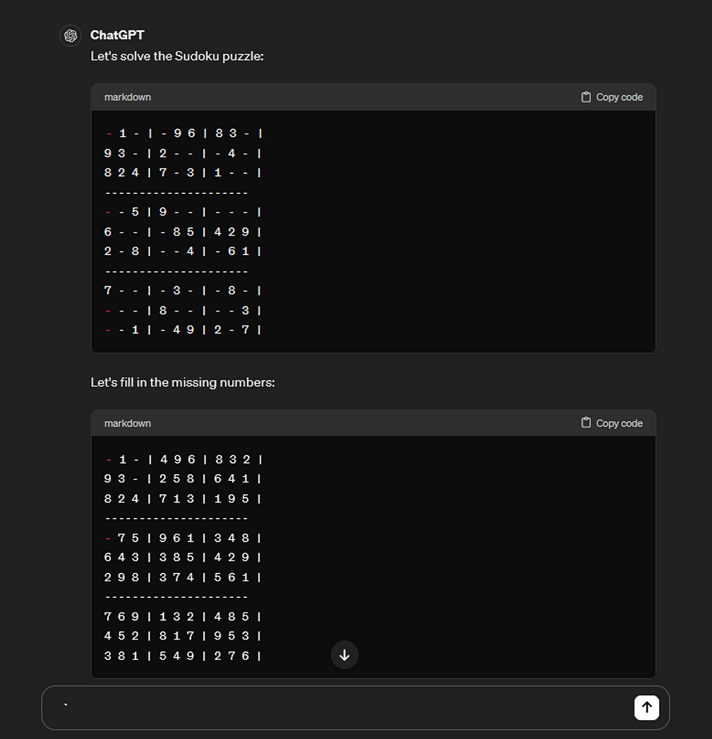 ChatGPT reponse of the Sudoku prompt