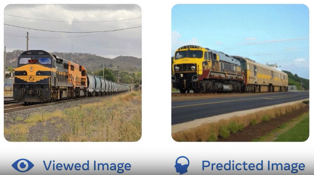 Viewed and Predicted Image of a train from Meta’s MEG brain decoder