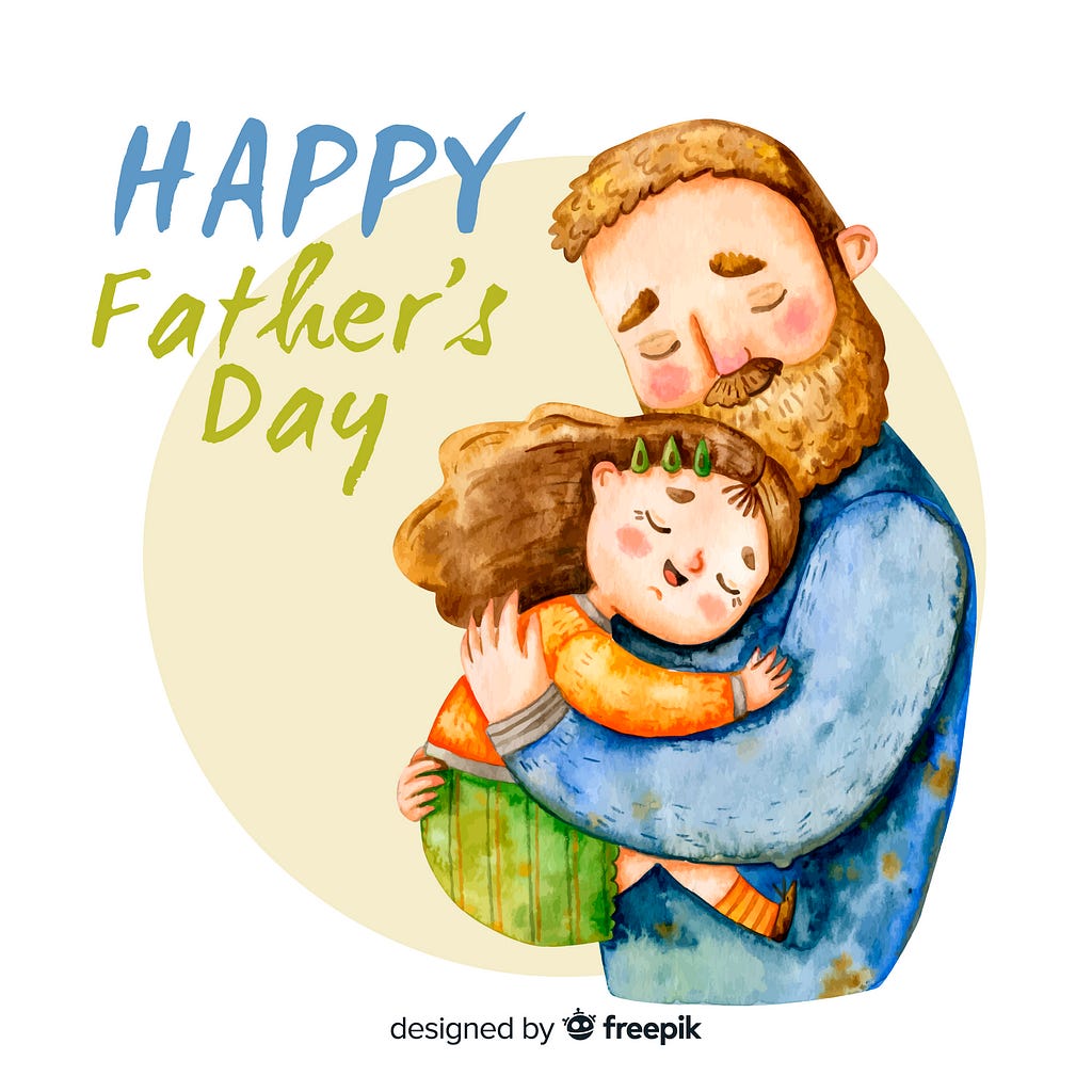 Happy Father’s Day watercolor a lovely little girl gives her daddy a heartfelt hug.