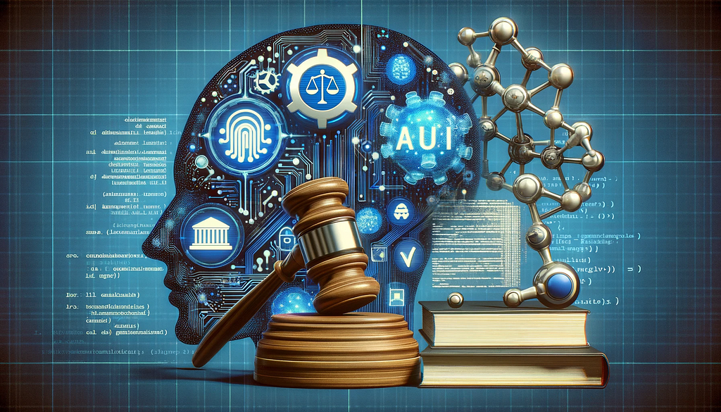 Gavel, Law Books in front. Background digital skull made with different objects, representing IPR for AI in EU