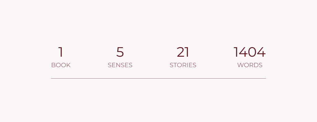 1 book, 5 senses, 21 stories, 1404 words