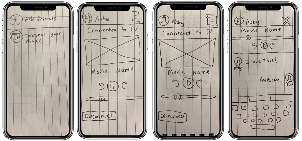 pictures of initial wireframe sketches in theMarvel app