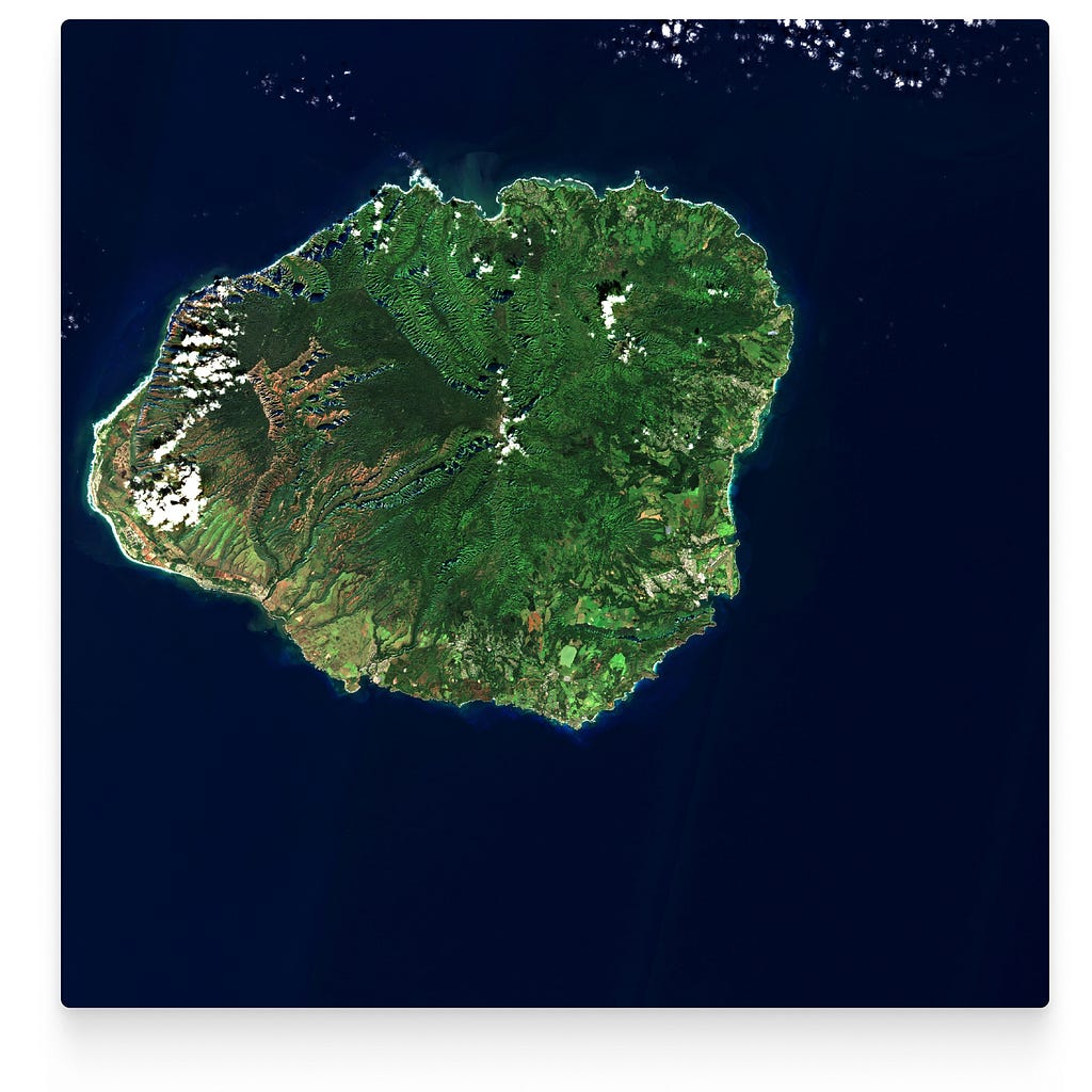 Satellite image of a green island surrounded by water