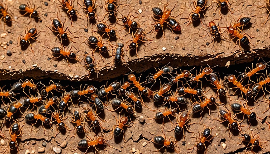 Ants around crack in ground