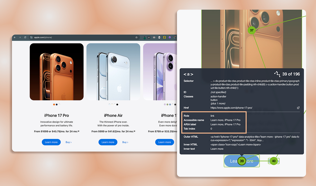 Apple uses “Learn more” links, but more context when screen readers announce each link