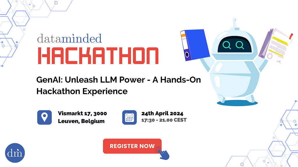 GenAI: A Hands-On Hackathon Experience. Join us at GenAI Hackathon, a transformative hands-on hackathon experience by Data Minded on April 24th, 2024! Don’t miss out on this exclusive opportunity to level up your skills! See you there!