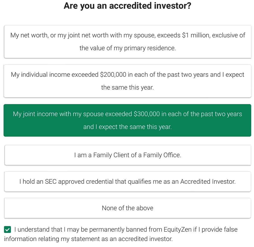 EquityZen — The questionnaire Are you an accredited investor?