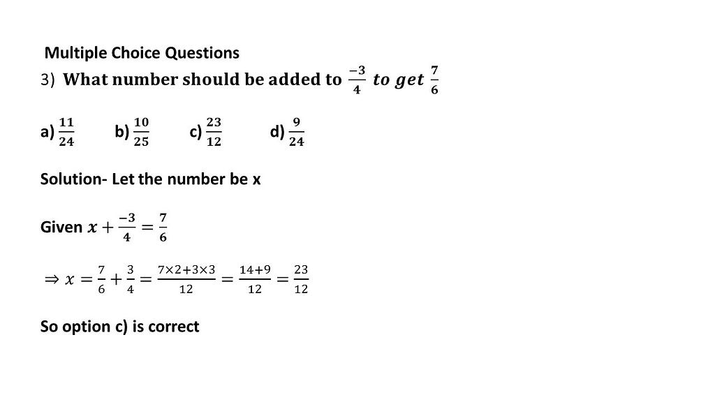 multiple choice questions answers on rational numbers