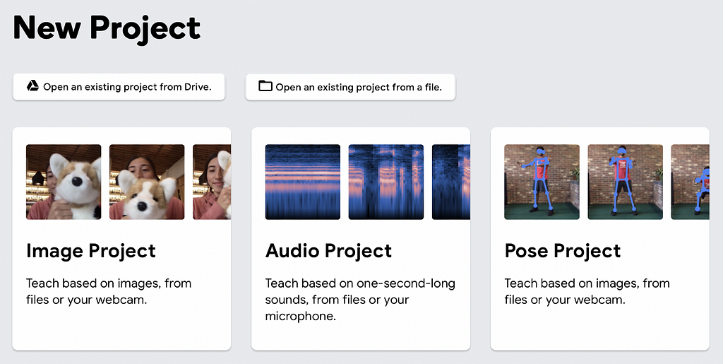 Create a new project in Teachable Machine