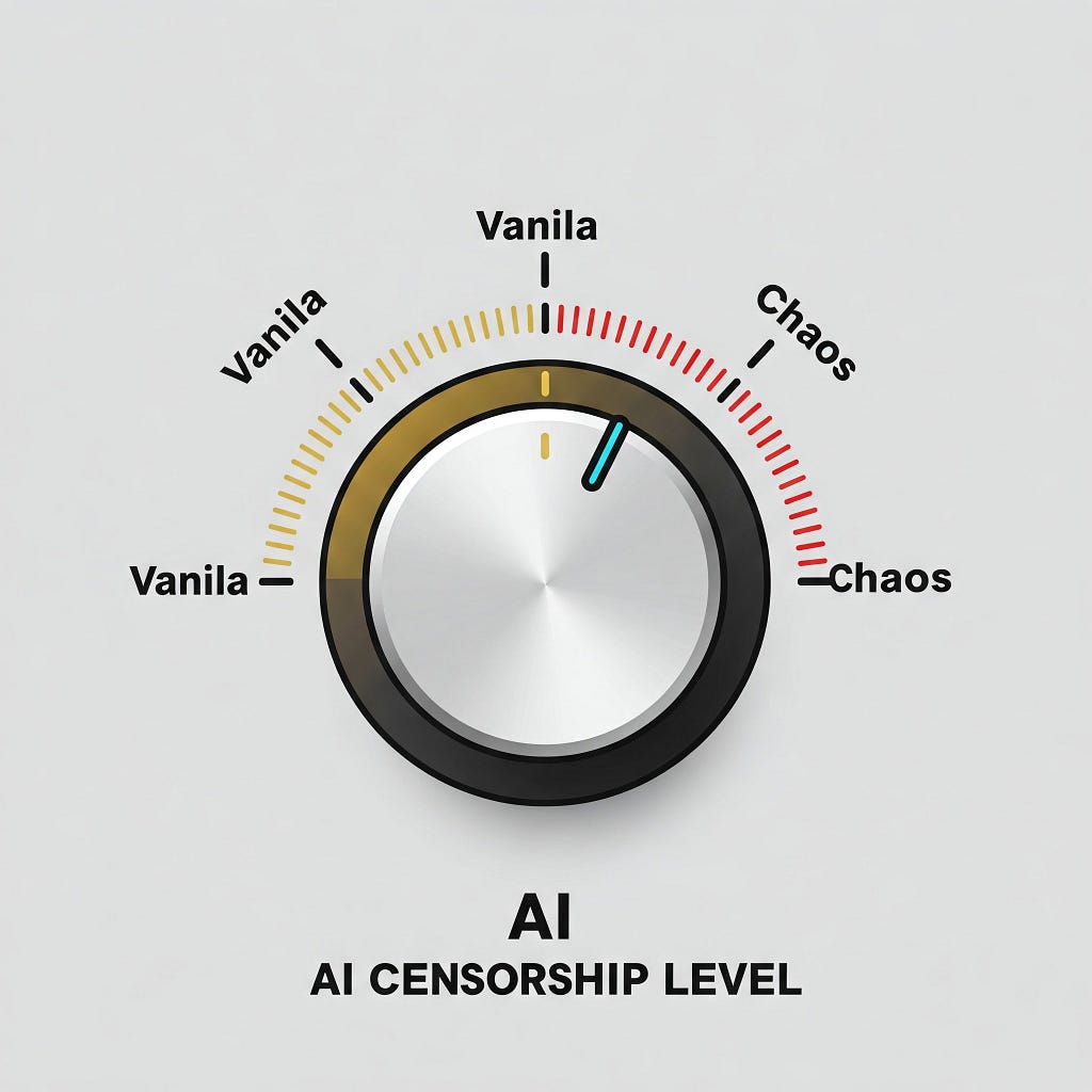 Graphic illustration of AI censorship volume knob