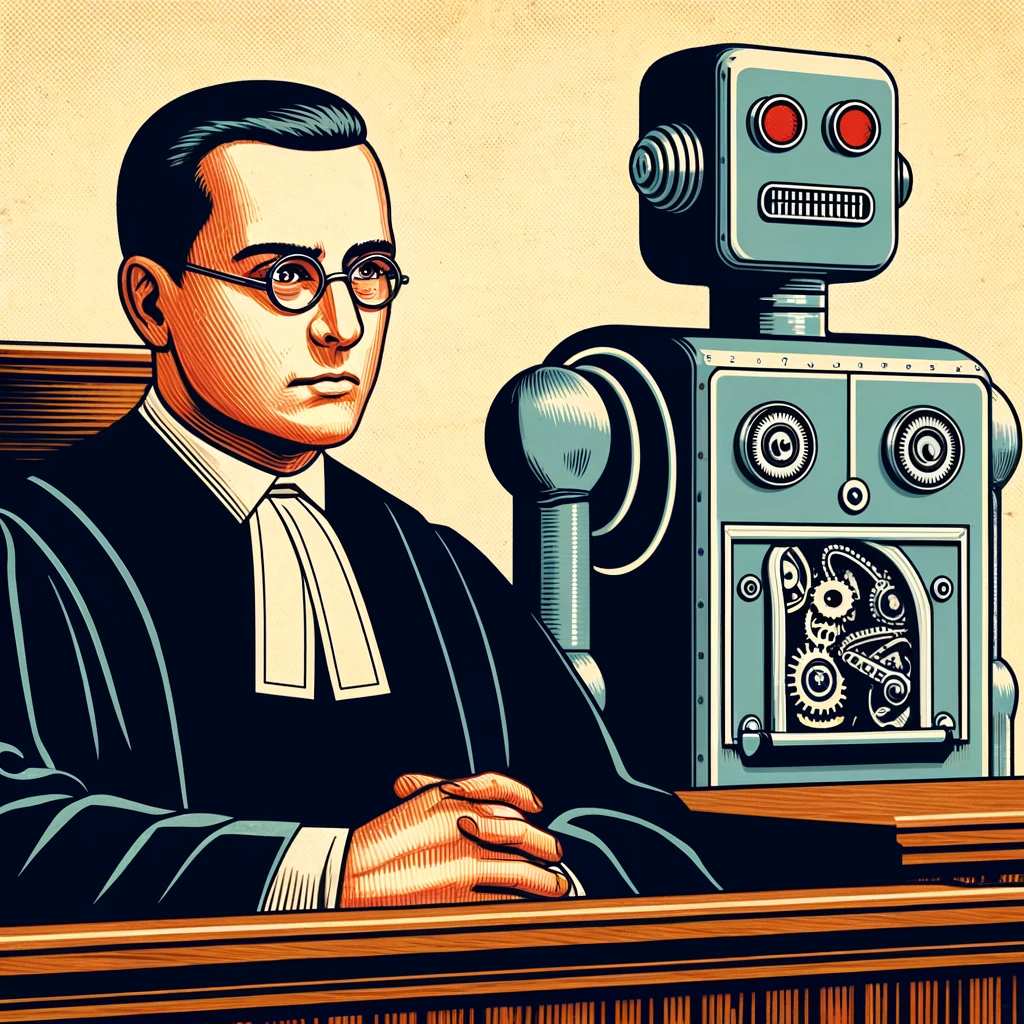 A judge and a robot in a court room