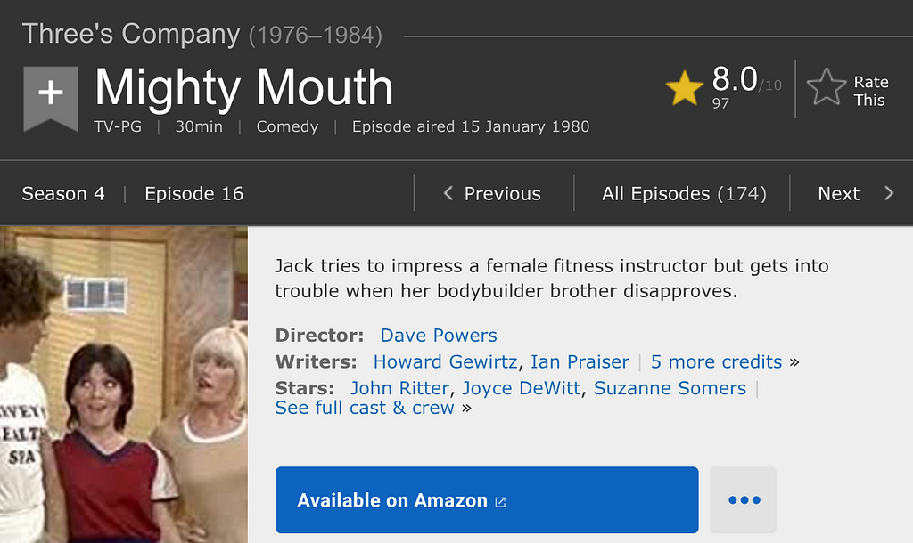 Mighty Mouth three’s company seventies tv sitcom