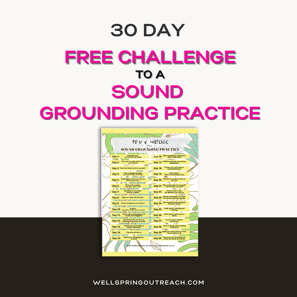 Picture of free 30 day challenge to sound grounding practice worksheet.
