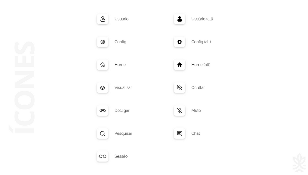 Principais ícones selecionados para a criação do protótipo de alta fidelidade.