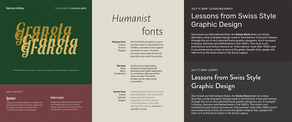 Three typography visuals