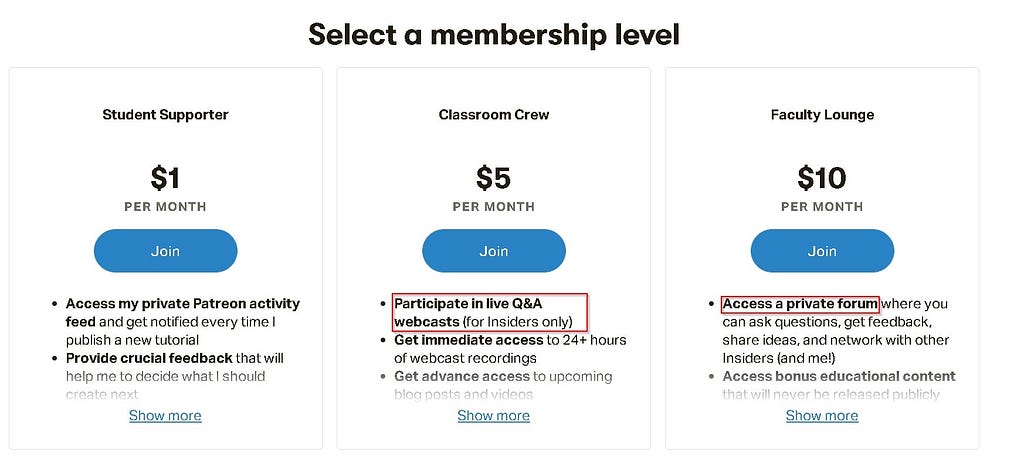 Patreon Membership example