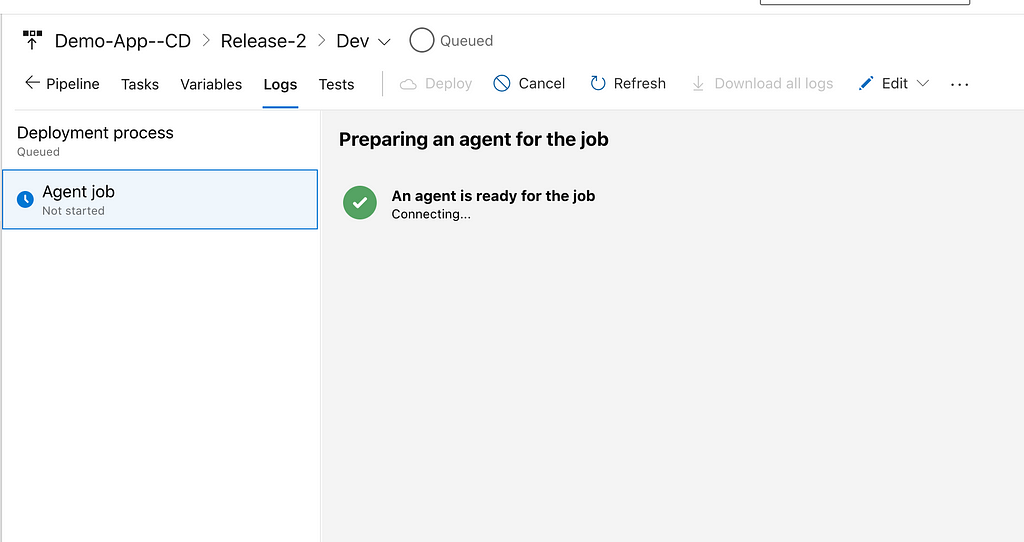 Screenshot of release agent preparing for job