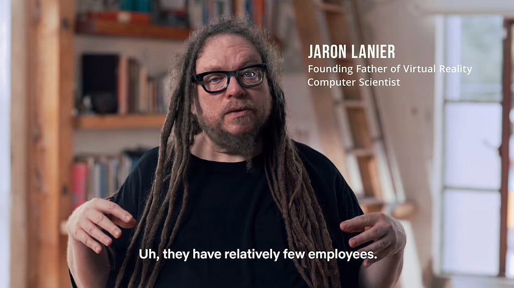 Jaron Lanier, the long haired and spectacled clad man explains his point.