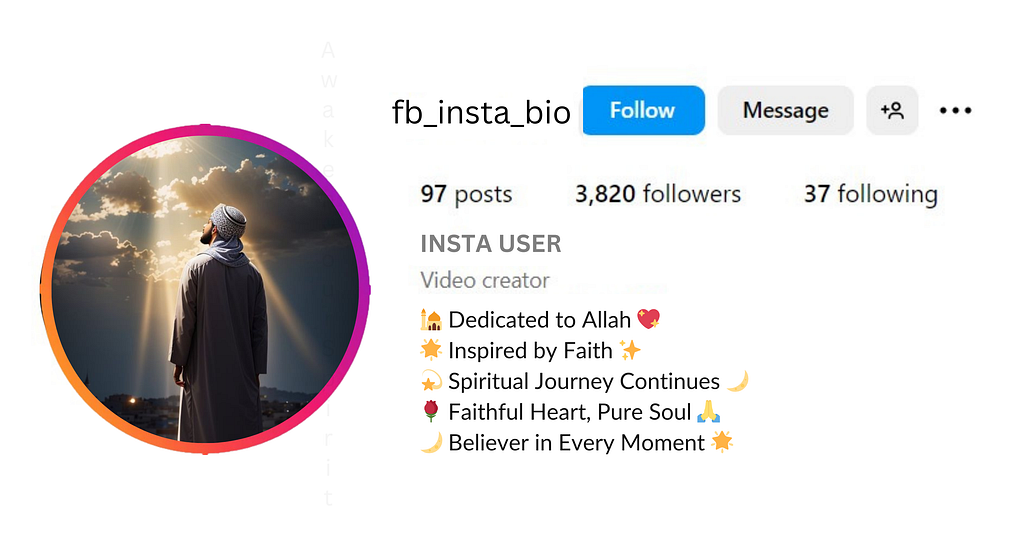 Professional Islamic Bio for Instagram is visible in this image