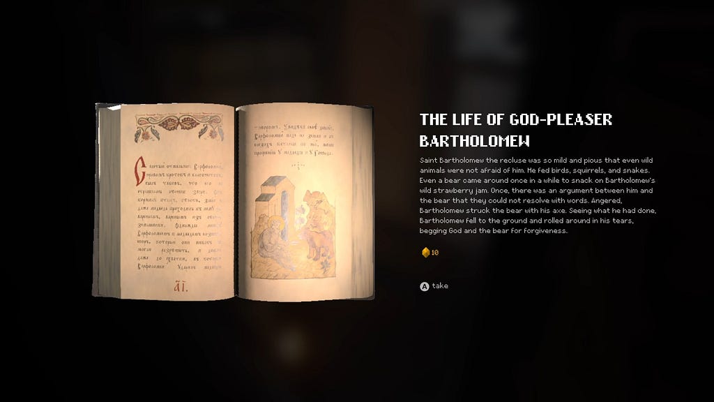 A UI screenshot showing a realistic collectible alongside a pixel-art interface, with its description displayed on the right.