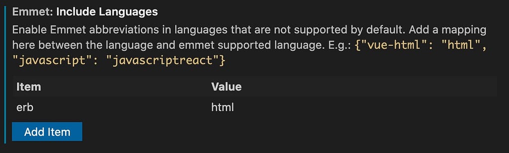 “Include Language” in VSCode’s Emmet settings