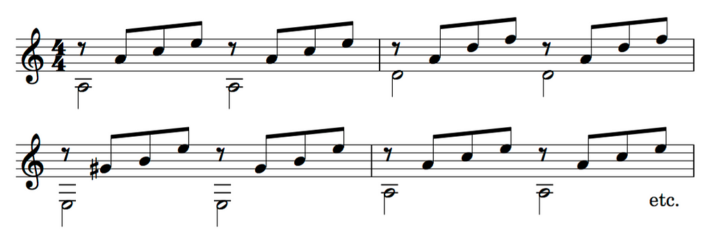 Musical notation — 4-part triads in 4/4 meter