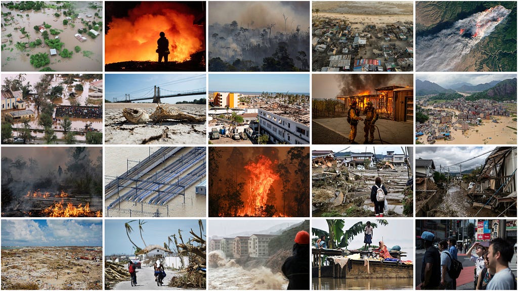 A montage of natural disasters that happened around the world in 2019