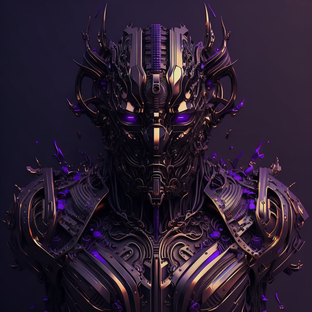 An AI God depicted as a metallic purple robot