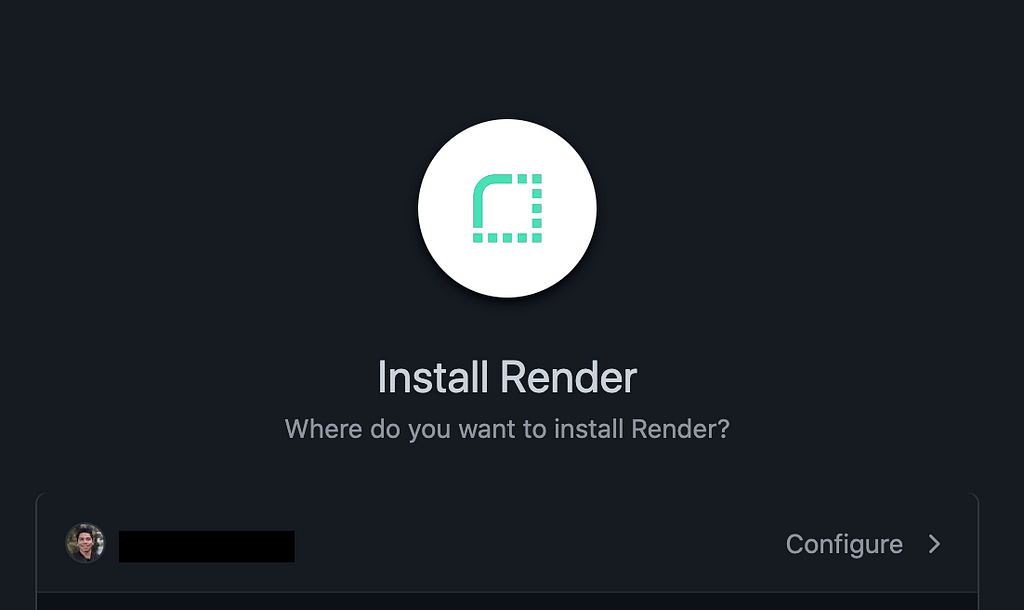 Page on github.com requesting permissions to install Render on an account.