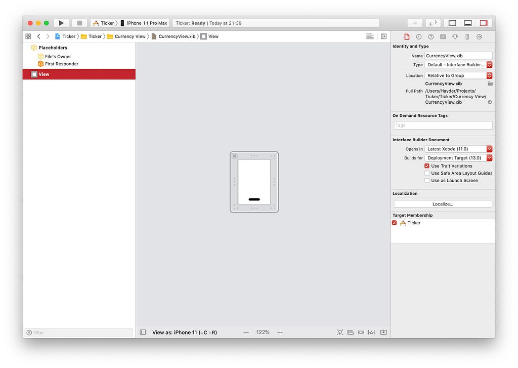 Interface builder showing the file inspector.