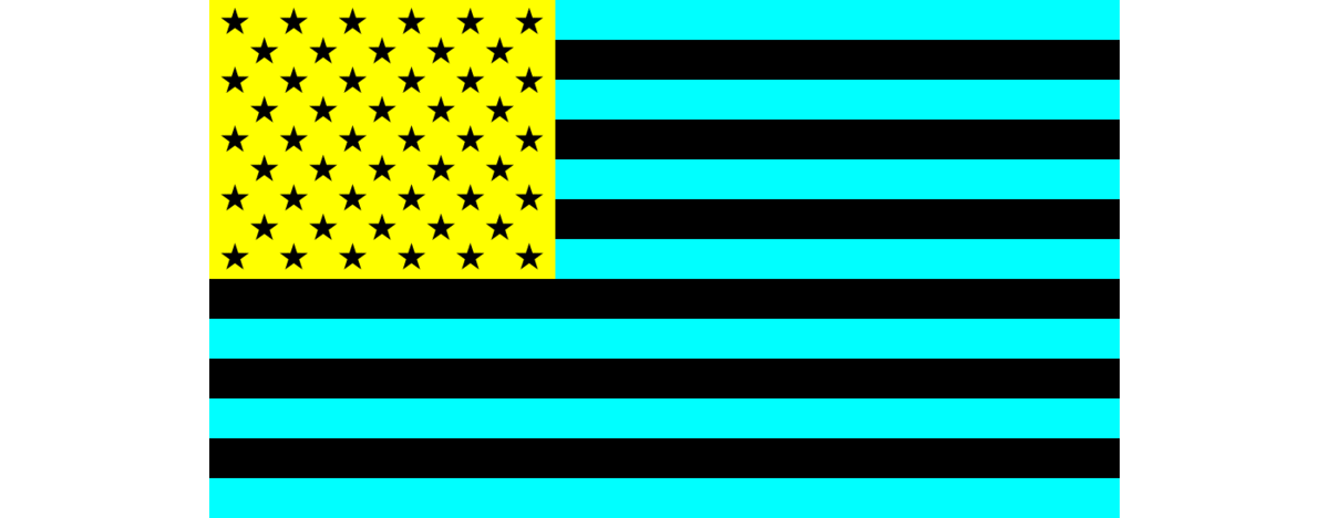 Animation of inverse colours of the US flag. Red is shown as cyan, white is shown as black, and blue is shown as yellow.