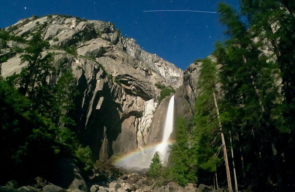 Moonbow (rainbow from the moon) in Yosemite