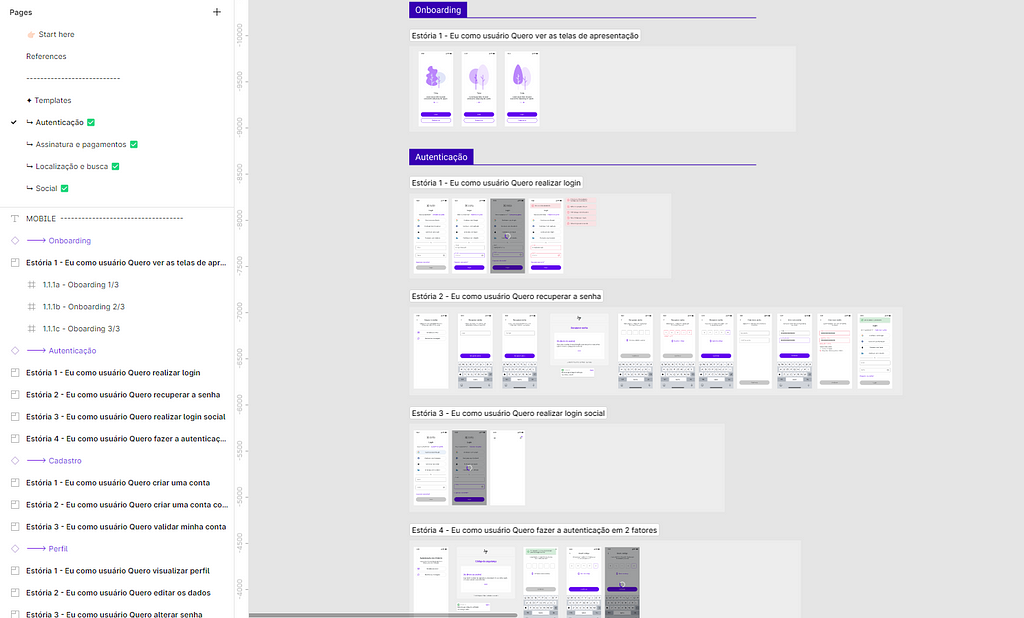 Print do figma com telas mobile e web do template com a nova organização