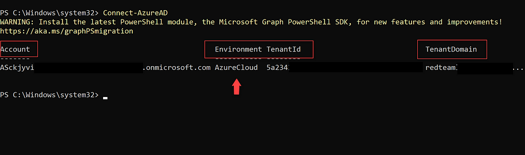 Figure 09 — shows the authentication output with the Azure AD module. r3d-buck3t, azure, pentesting, hacking