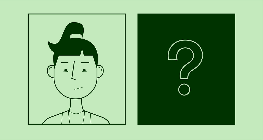 An illustration of a woman’s headshot and a blank headshot space with a question mark