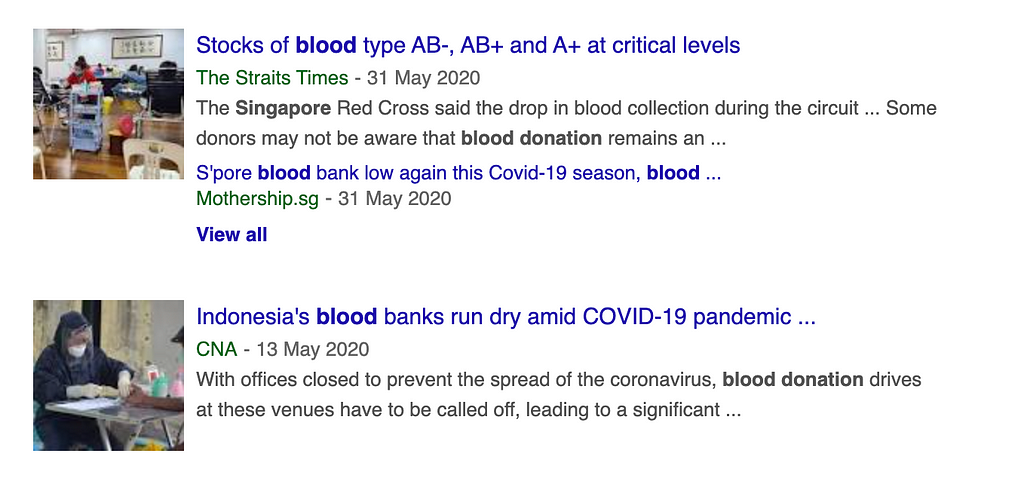 News about Singapore’s blood bank low on blood.