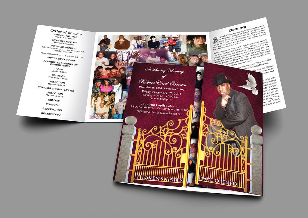 Gatefold funeral programs are a wonderful keepsake to create for a final celebration of life bulletin handout in Queens, New York