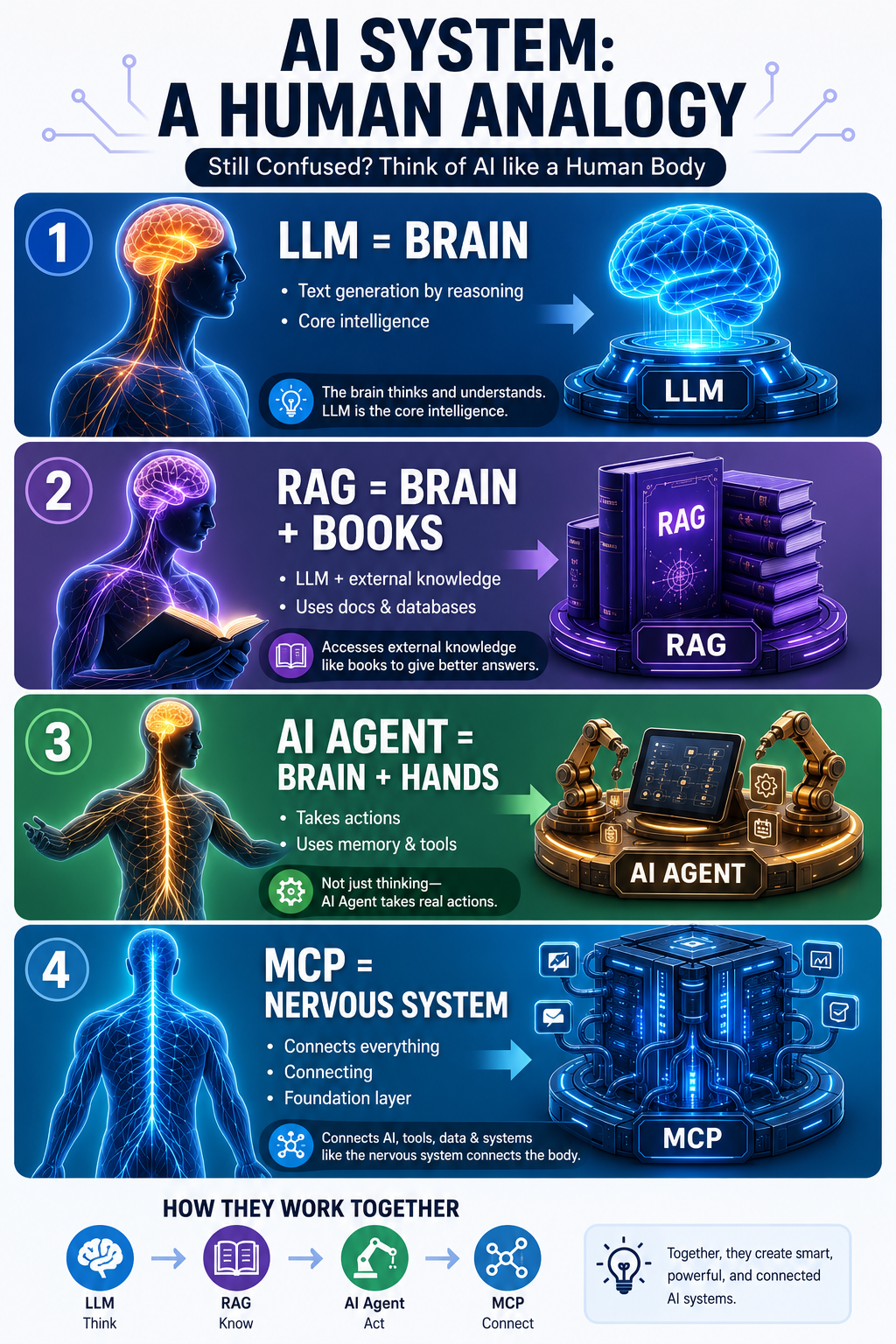 AI Systems Explained Like a Human Body: The Easiest Way to Understand LLMs, RAG, AI Agents, and MCP