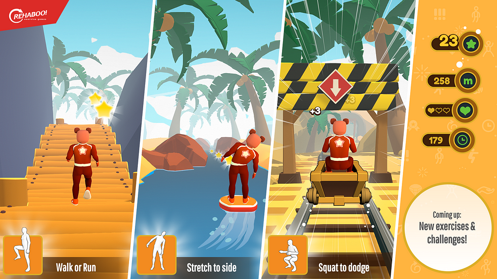 Rehaboo! Active gameplay screenshots: different exercises