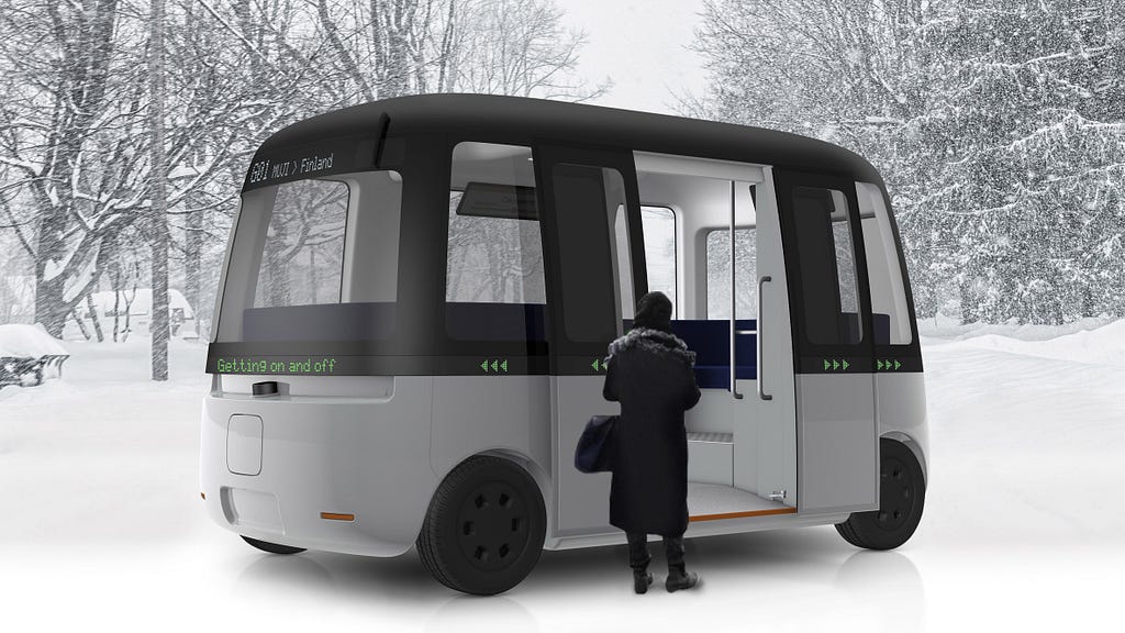 Photo: autonomous driving mini bus designed by Sensible4 and Muji.