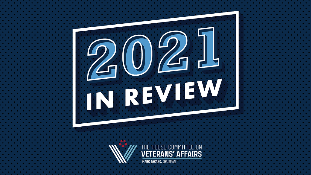 Blue background with text that reads, “2021 In Review”